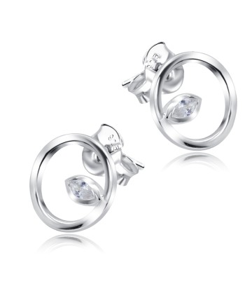 Water Drop In Circle With CZ Stone Silver Ear Stud STS-5501